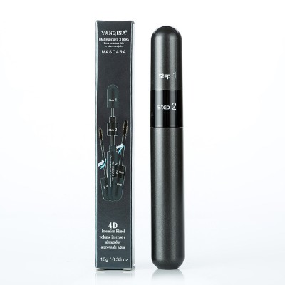 fashion 2 in 1 black Lengthening mascara silicone brush waterproof quick dry curling thick 4D fiber mascara