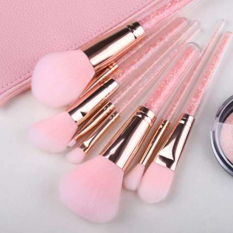 8Pcs Pink Crystal Makeup Brush Set Eye Shadow Concealer Crease Eyebrow Foundation Brushes Face Brush Tools